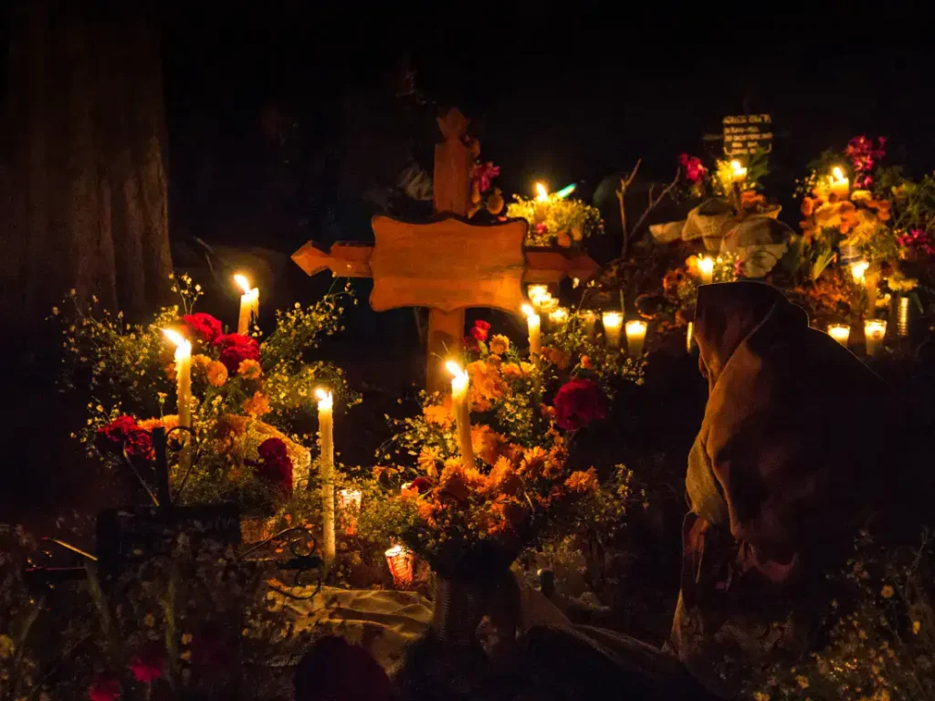 Cemetery decorated for the day of the dead in mexico