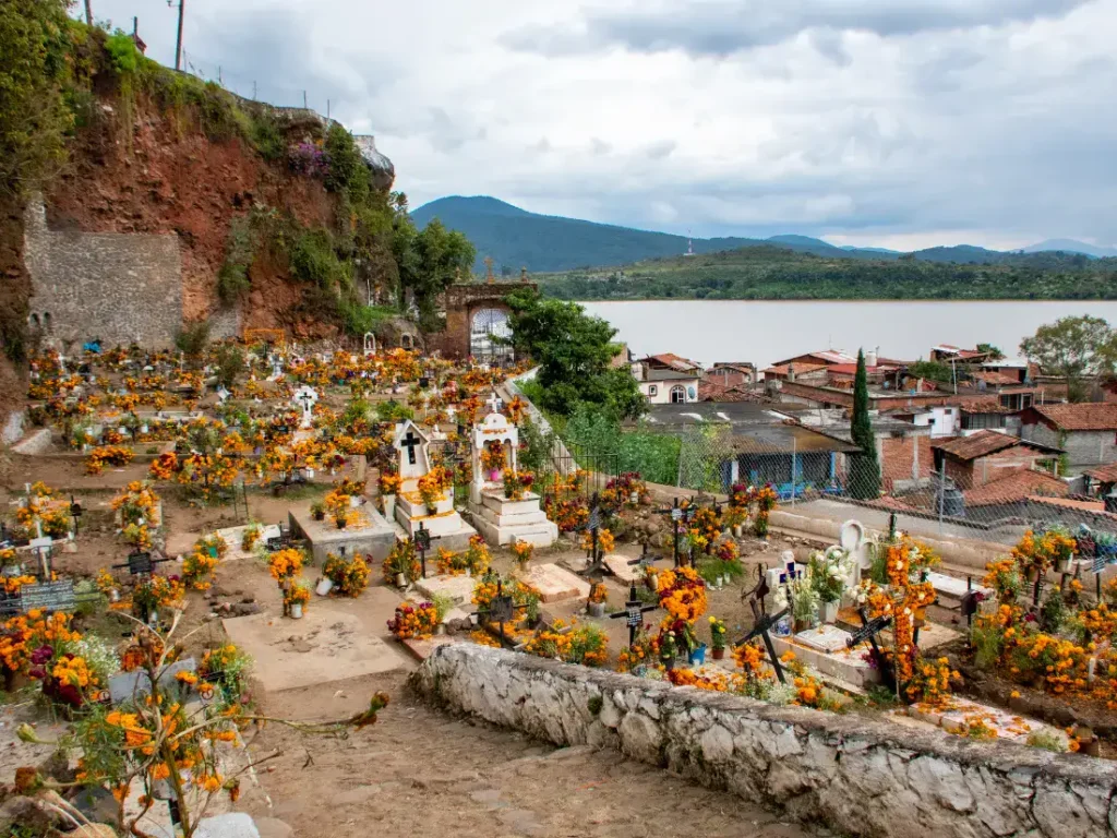 Cemetery decorated for the day of the dead in Michoacan, Mexico